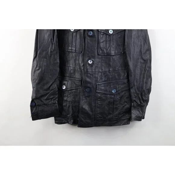 Vtg 70s Streetwear Mens 40 Distressed Safari Bush Leather Shirt Jacket Shacket